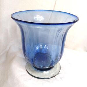 American Studio Art Glass Blown Glass Blue Vase with Green foot 7 inch